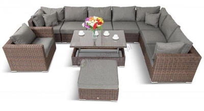 Zestaw mebli ogrodowych z regulowanym stołem LIGURITO XI Brown Elite & Grey + fotel